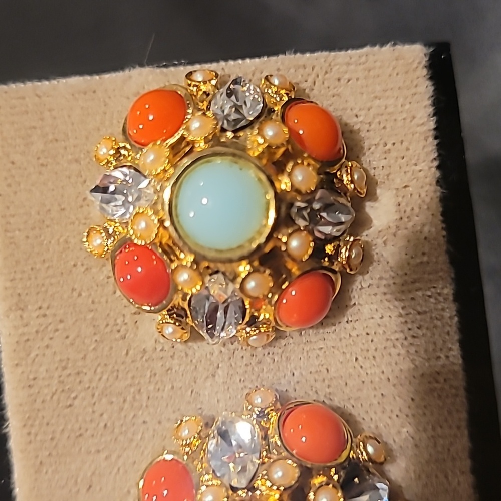 R.J. Graziano Gold and Orange Statement Earrings - Picture 2 of 6